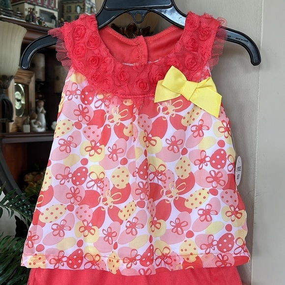 Brand New Little Lass 2-Piece Set Orange & Yellow Floral Mesh Top Ruffle Skirt - Picture 2 of 15